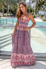 Navy And Pink Maxi Dress with Open Back