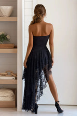 Black Ruffled Asymmetrical Maxi Dress