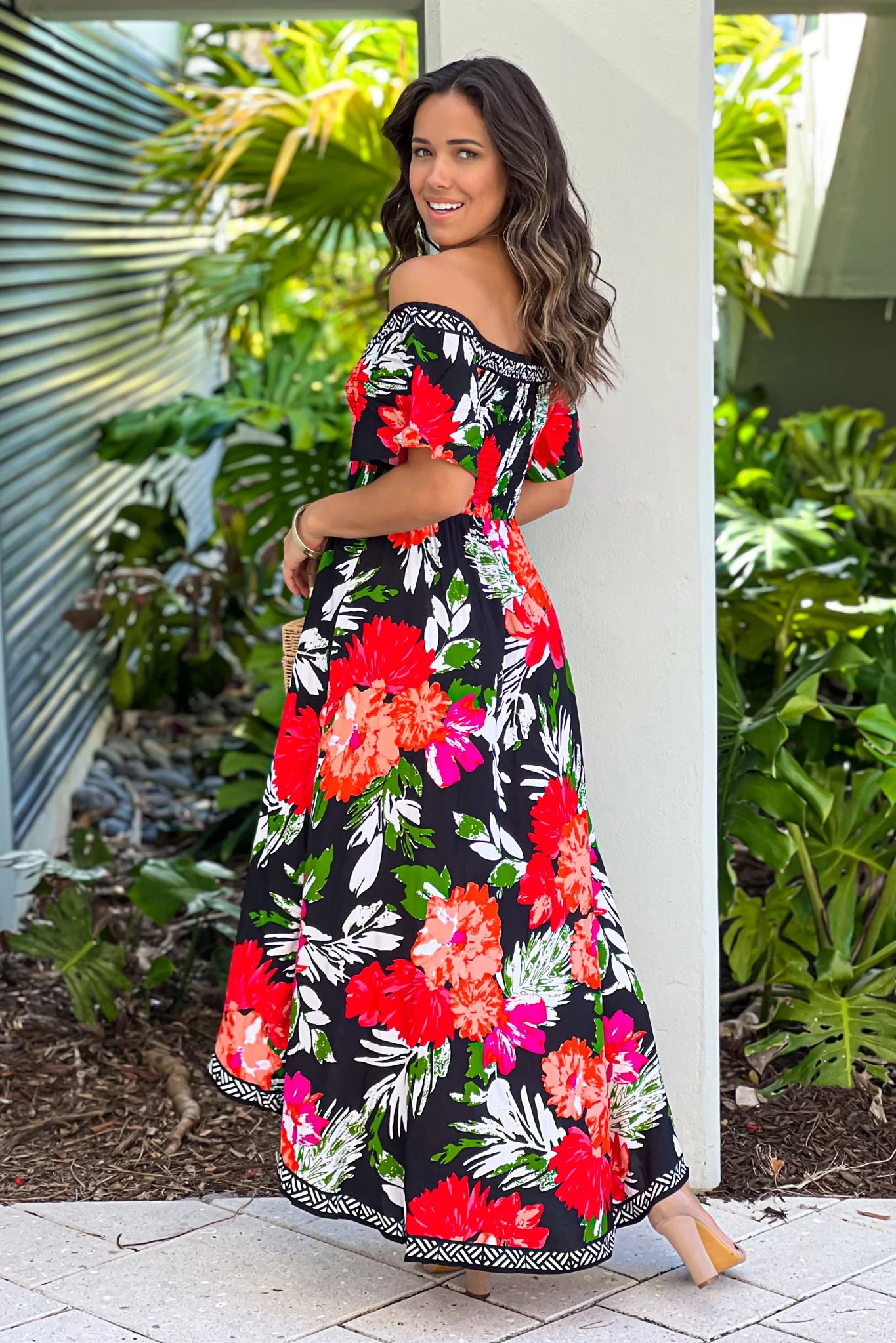 Black Printed High Low Dress