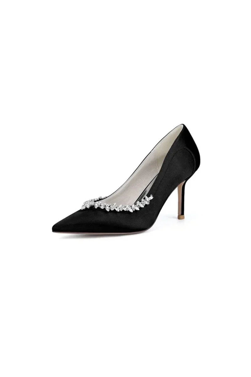 Burgundy High Heels with Crystal Embellishments