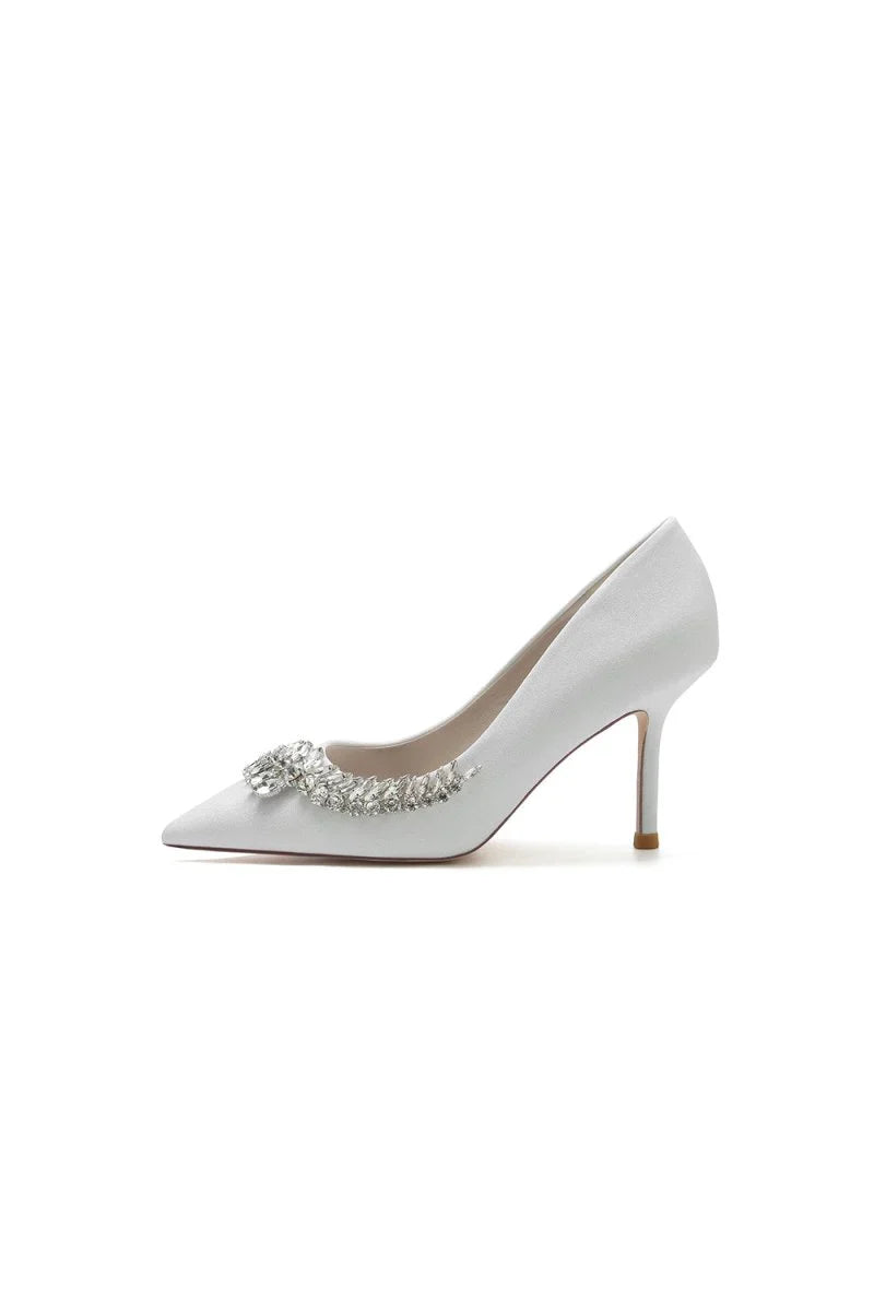 Glitter Pointed Toe Womens Wedding Shoes With Rhinestone