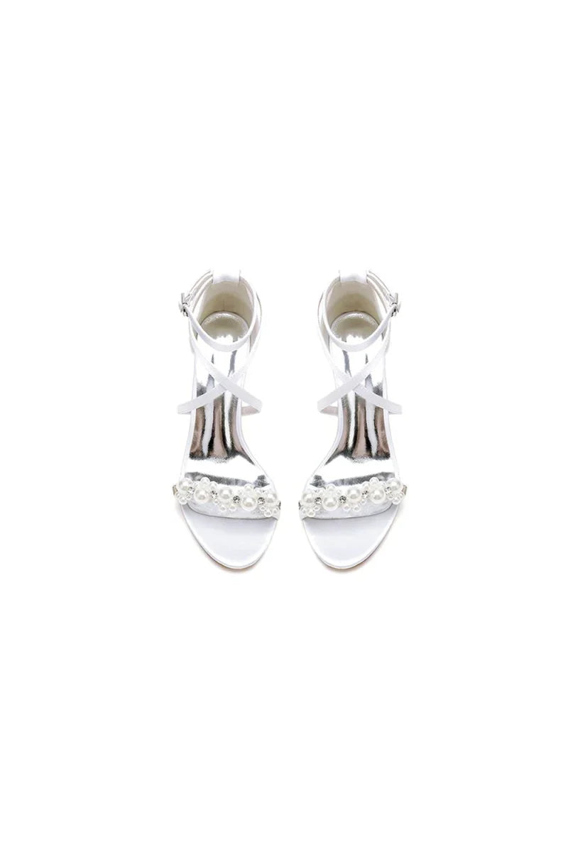 Open Toe Beaded Cross Strap High Heels