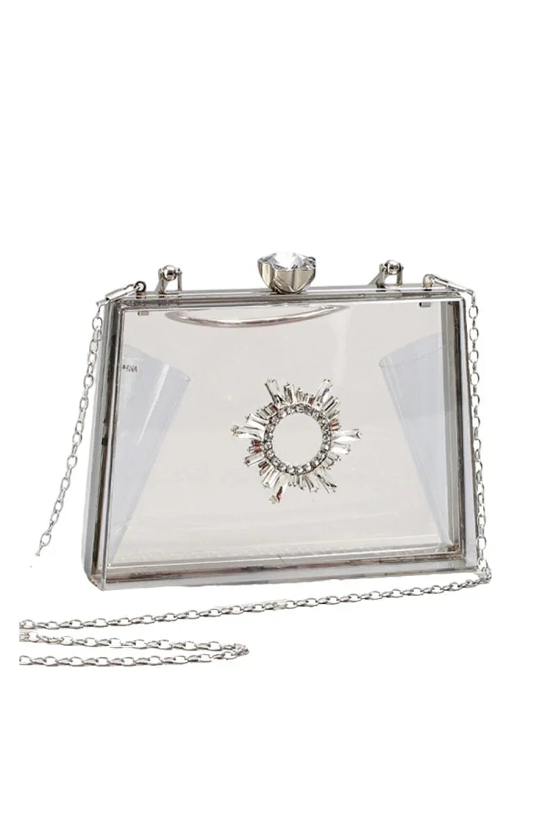 Womens Clear PVC Rhinestones Crossbody Evening Clutch Bags