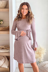 Dusty Pink Maternity Midi Dress With Bell Sleeves