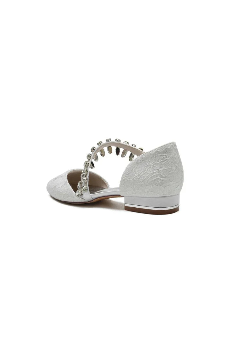 Crystal Strap Lace Round Toe Flats