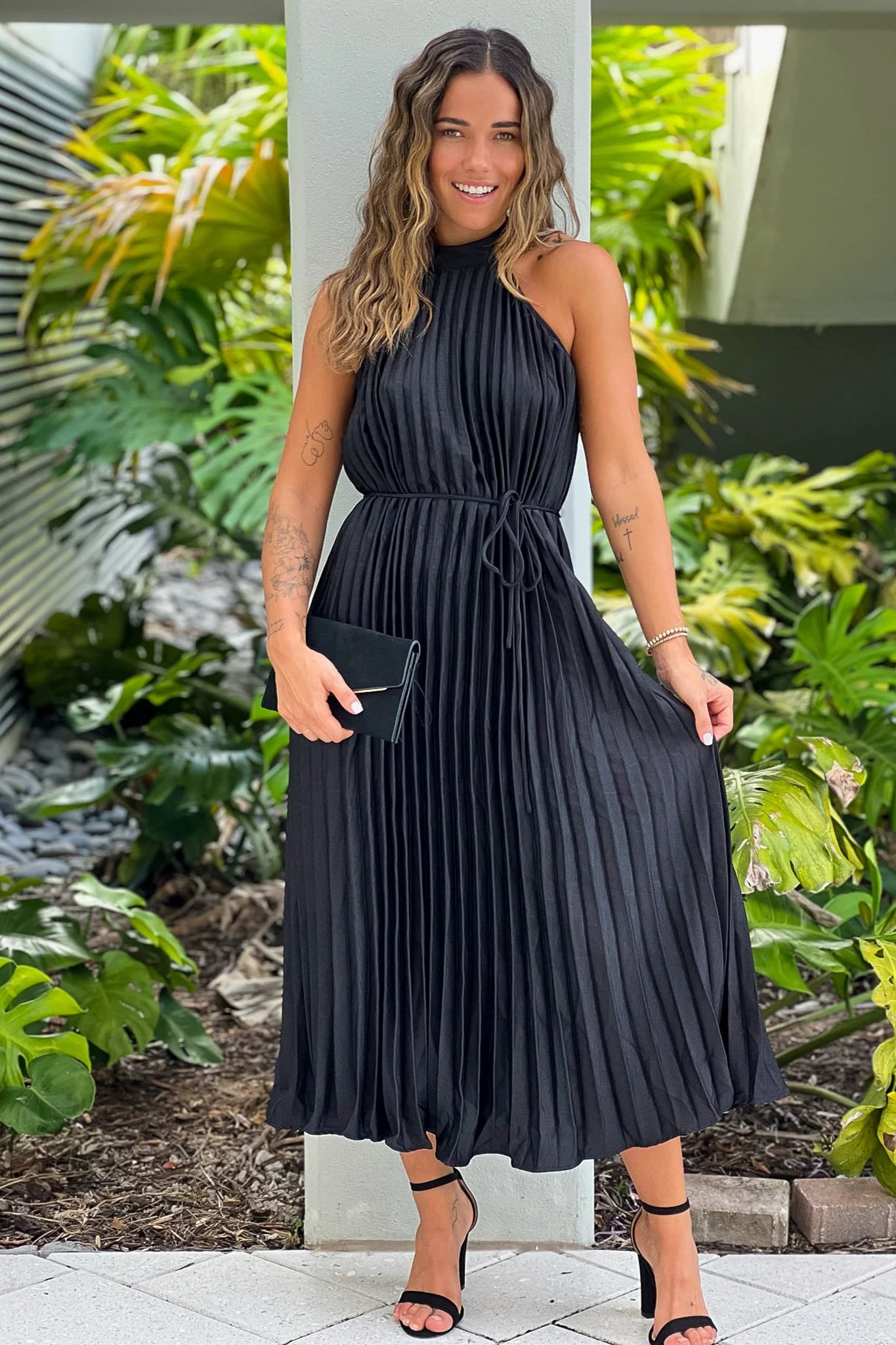 Black Pleated Midi Dress
