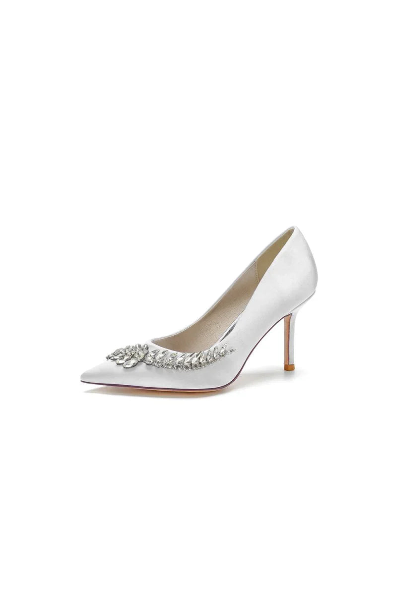 Crystal Side Pointed Toe Satin Pump