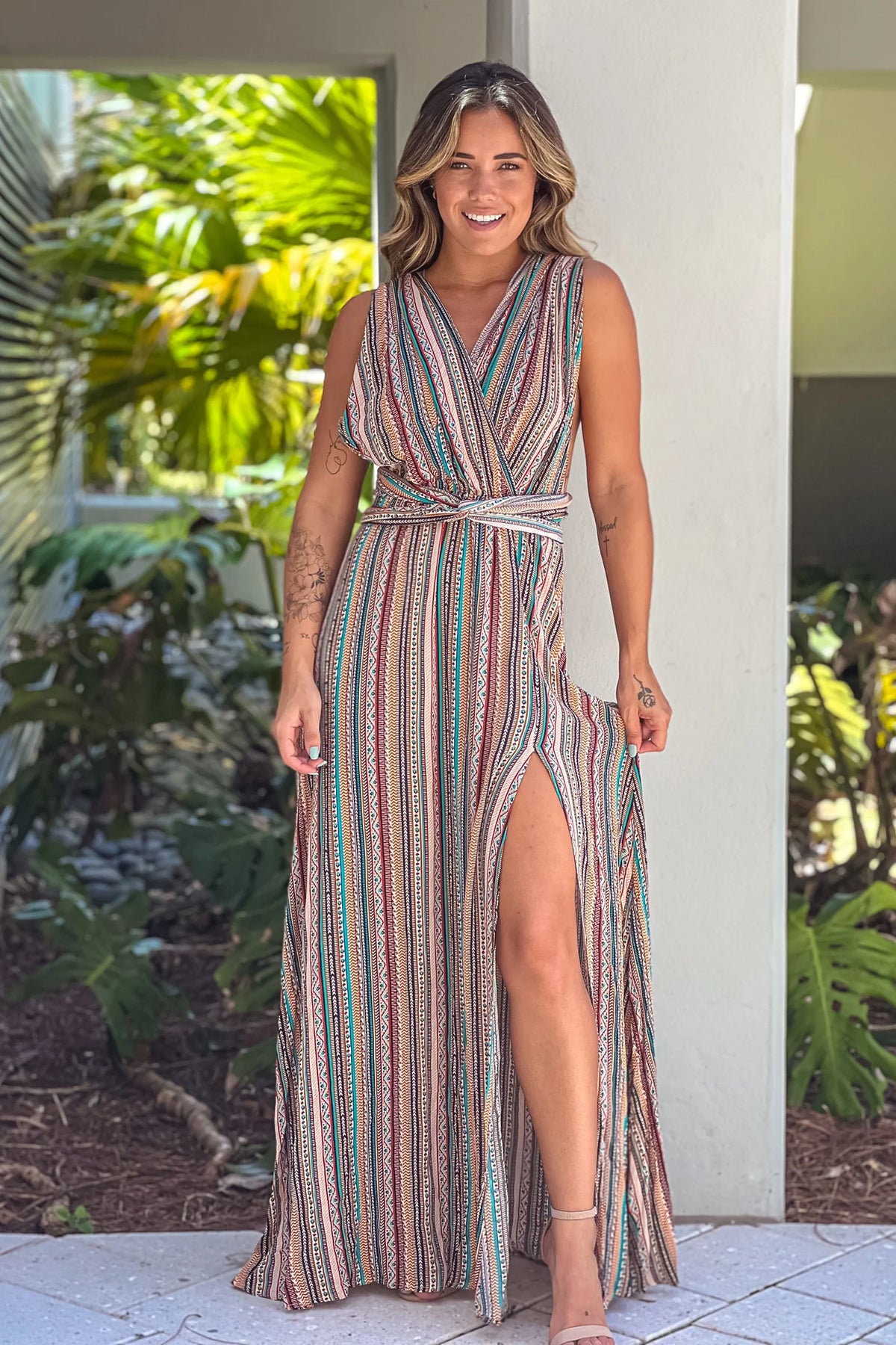 Multi Color Multi Tie Maxi Dress