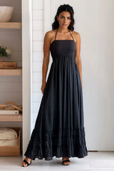 Black Halter Smocked Maxi Dress
