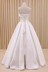 A Line Corset Strapless Floor Length Wedding Dress with Delicate Bow Belt