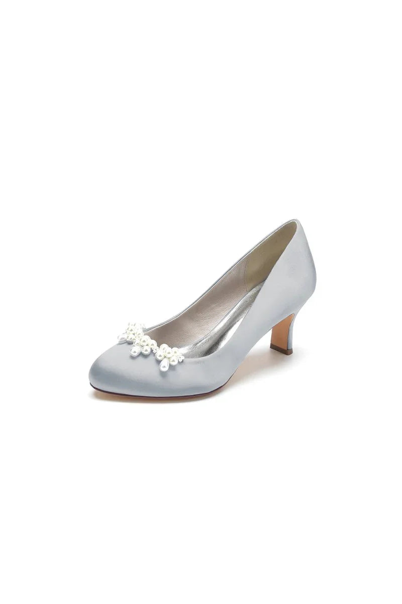 Round Toe Pearl Chunky Heels