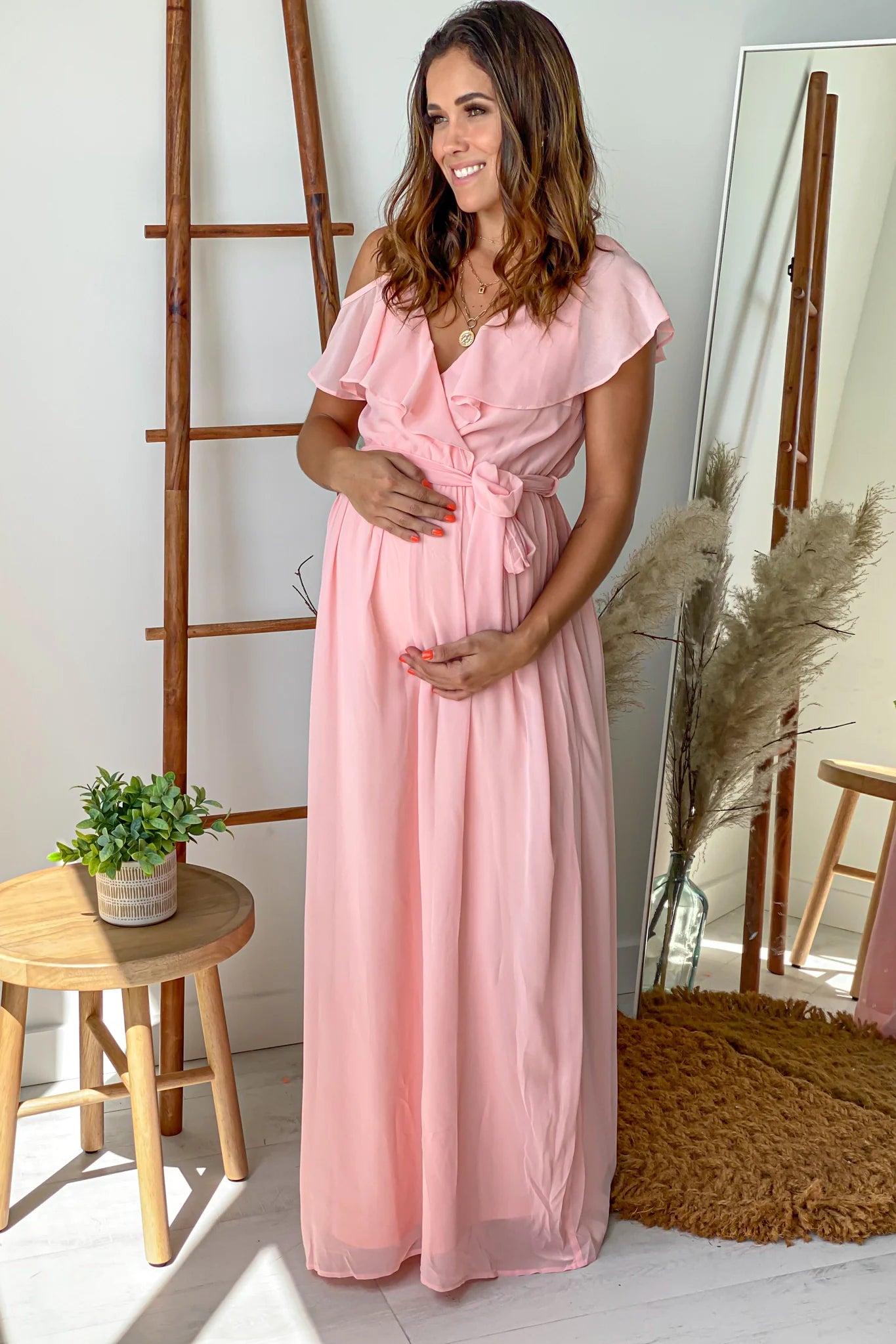 Mauve Ruffled Maternity Maxi Dress