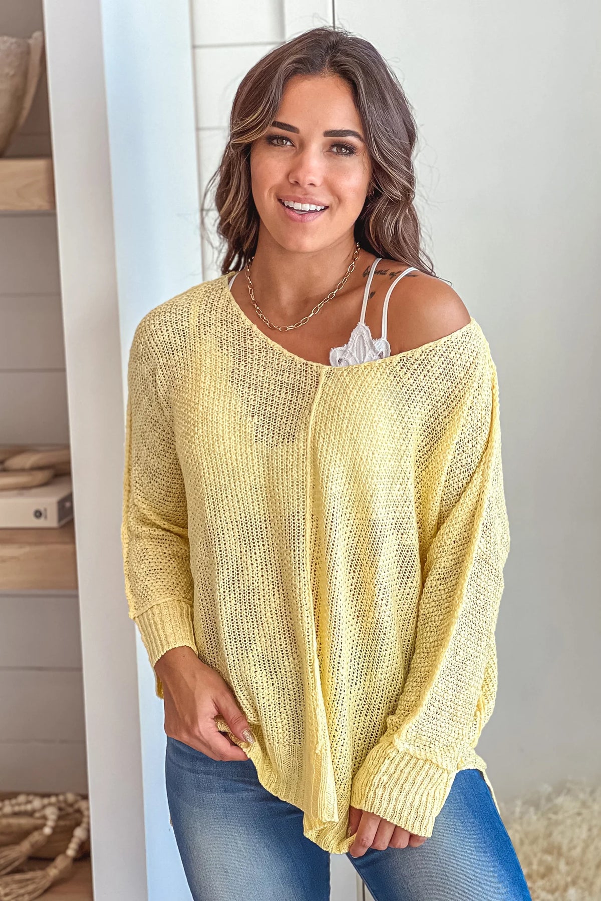 Mellon V Neck Knit Top With Long Sleeves