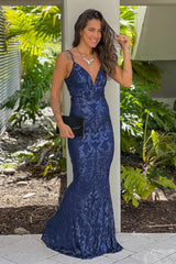 Navy Sequined Maxi Dress