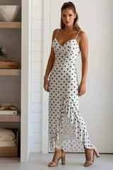 Ivory Polka Dot Mesh Ruffled Dress