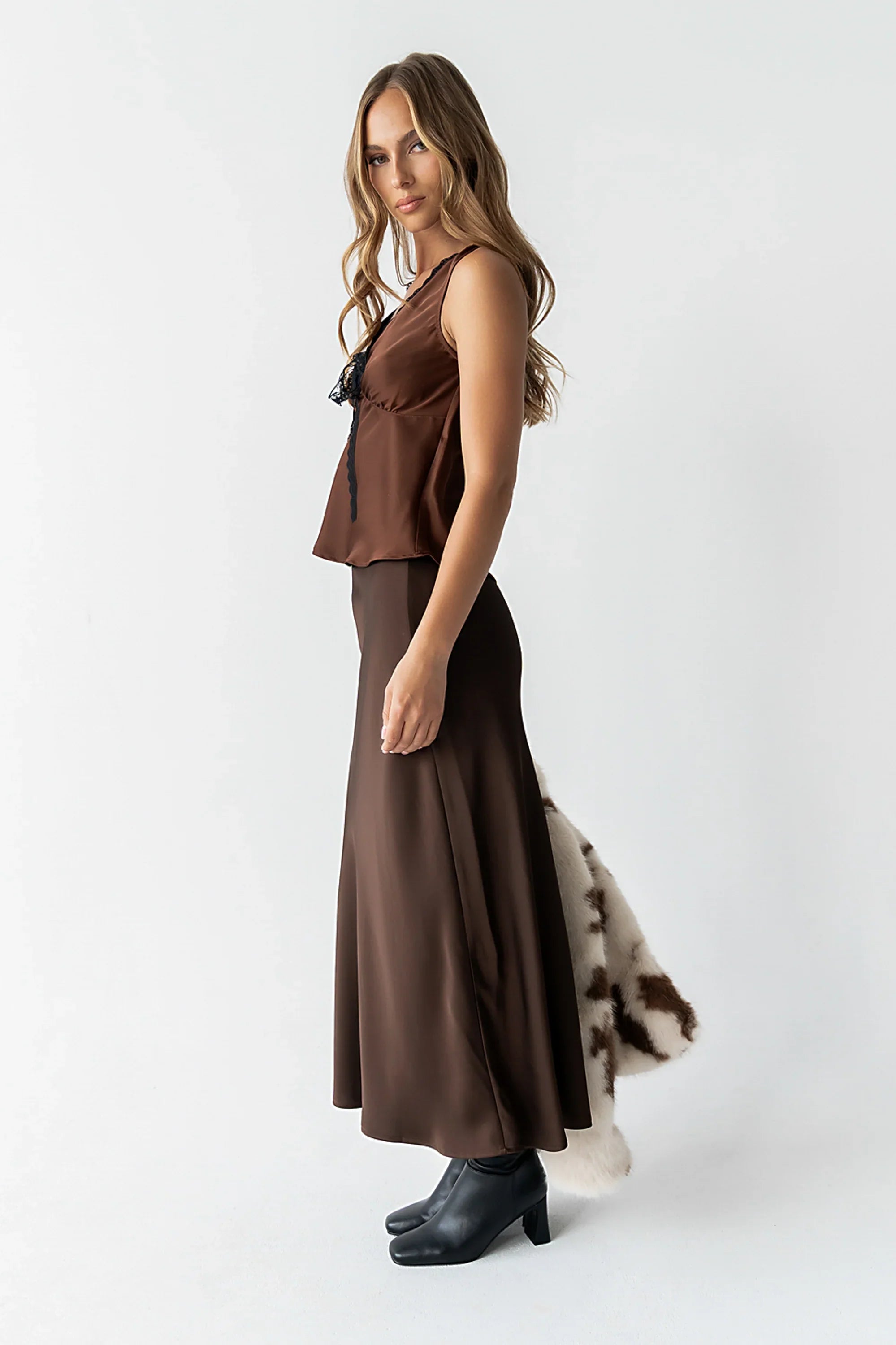Kendall Satin Top in Brown