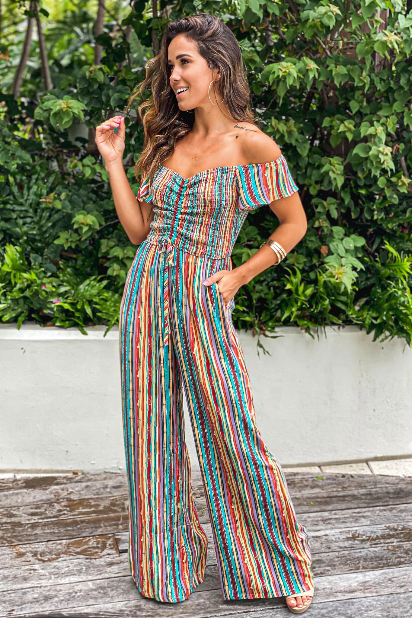 Multi Color Smocked Top Jumpsuit