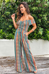 Multi Color Smocked Top Jumpsuit