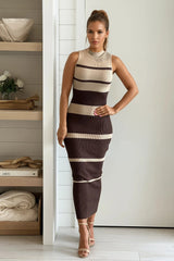 Chocolate Striped Mock Neck Sweater Dress
