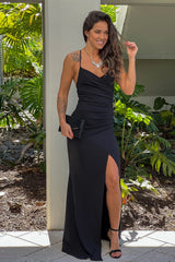 Black Wrap Maxi Dress With Criss Cross Back