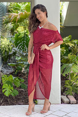 Burgundy One Shoulder Sequin Dress
