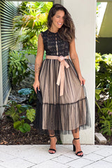 Black Lace Dress With Satin Belt