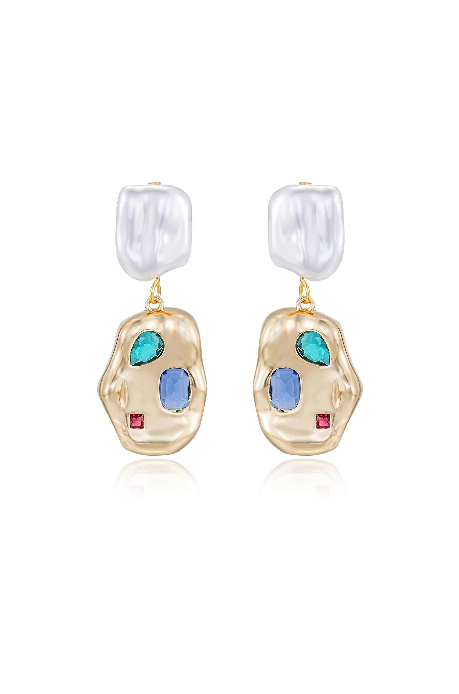 Rainbow Crystal Nugget Pearl Earrings