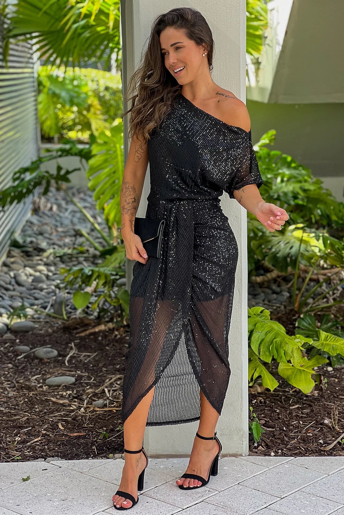 Black One Shoulder Sequin Dress