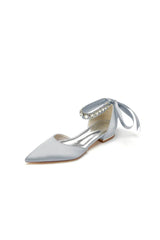Rhinestone Ribbon Pointed Toe Ankle Strap Kitten Heels