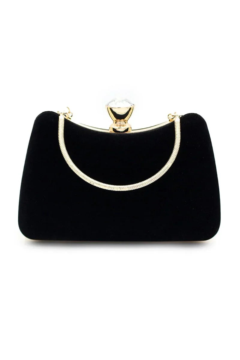 Graceful Black Rhinestone Handle Clutch Bag