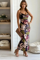 Navy Floral Cowl Neck Dress