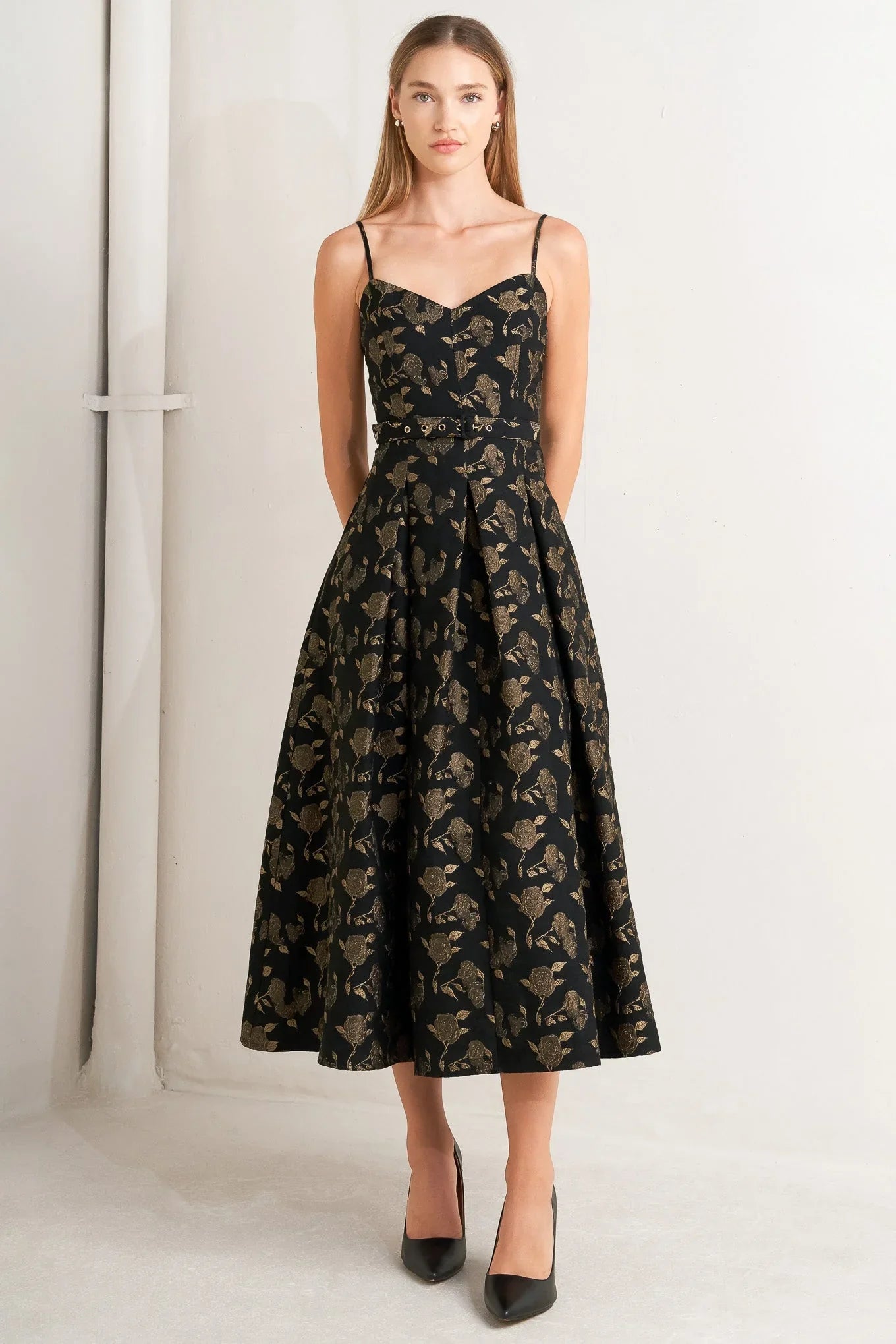 GARDEN OPERA BLACK BROWN MIDI DRESS FINAL SALE
