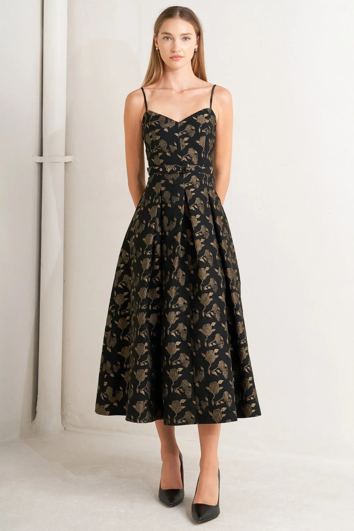 GARDEN OPERA BLACK BROWN MIDI DRESS FINAL SALE