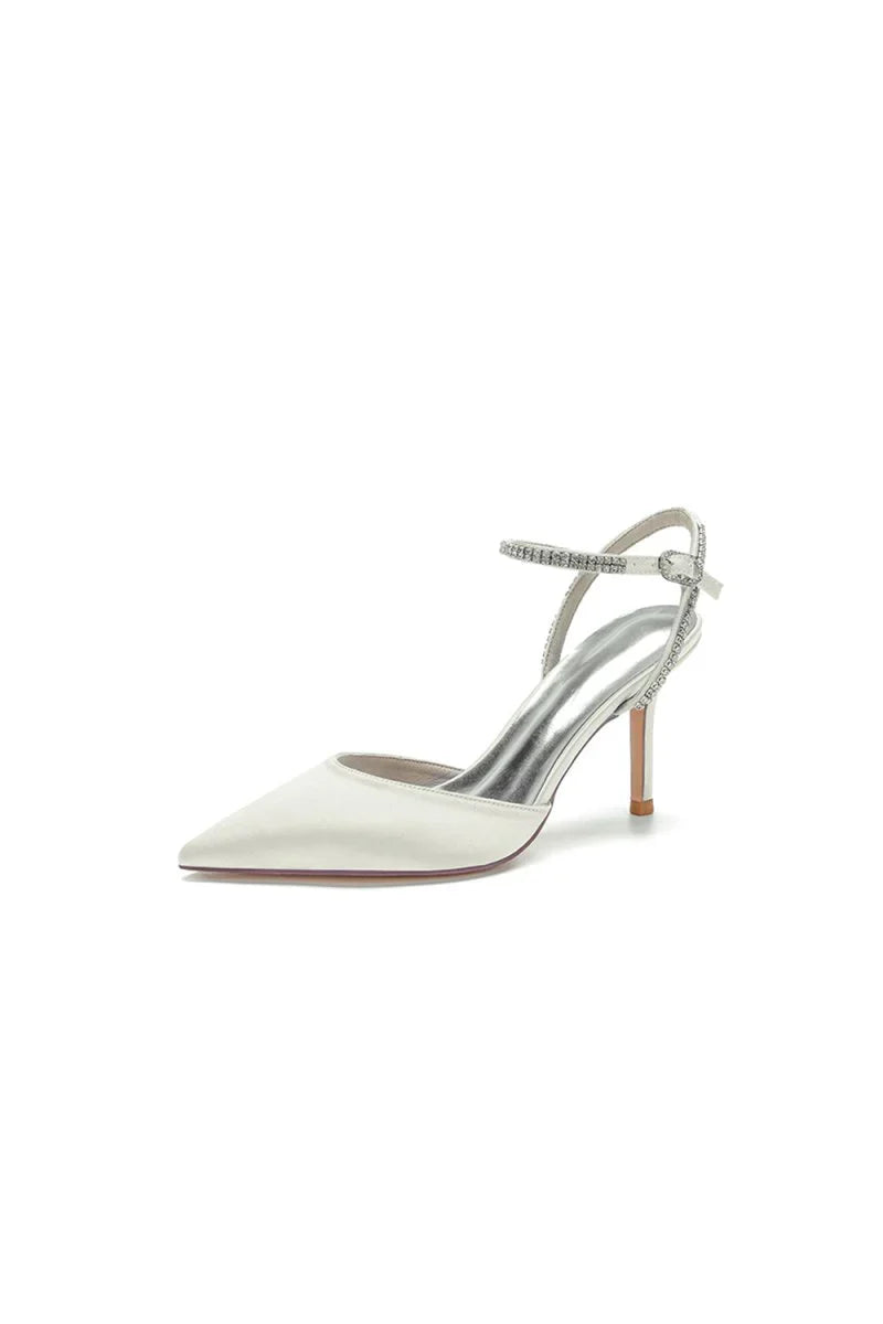 Party Crystal Strap Pointed Toe Satin Stiletto Heels