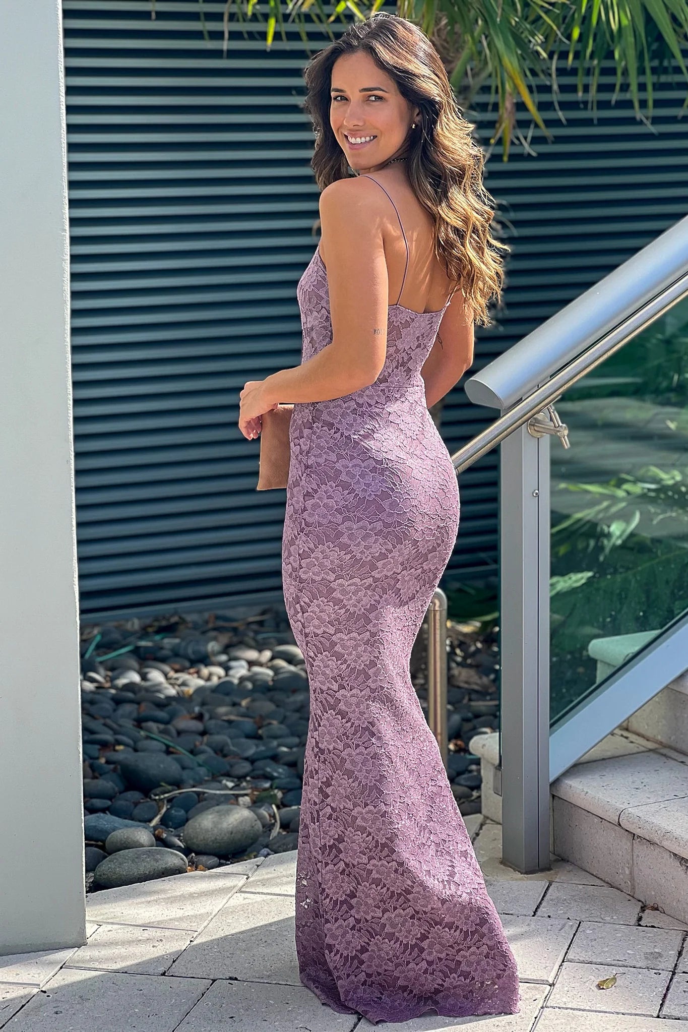 Lavender Glitter Lace Maxi Dress
