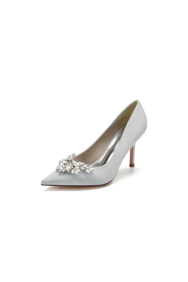 Party Pointed Toe Crystal Satin High Heels