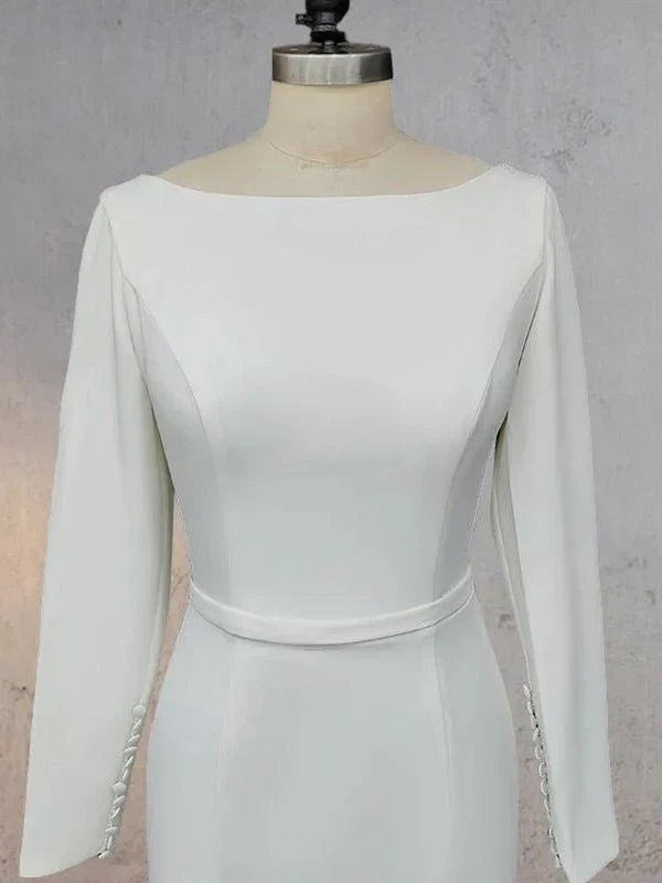 Mermaid Scoop Neck V Back Satin Wedding Dress