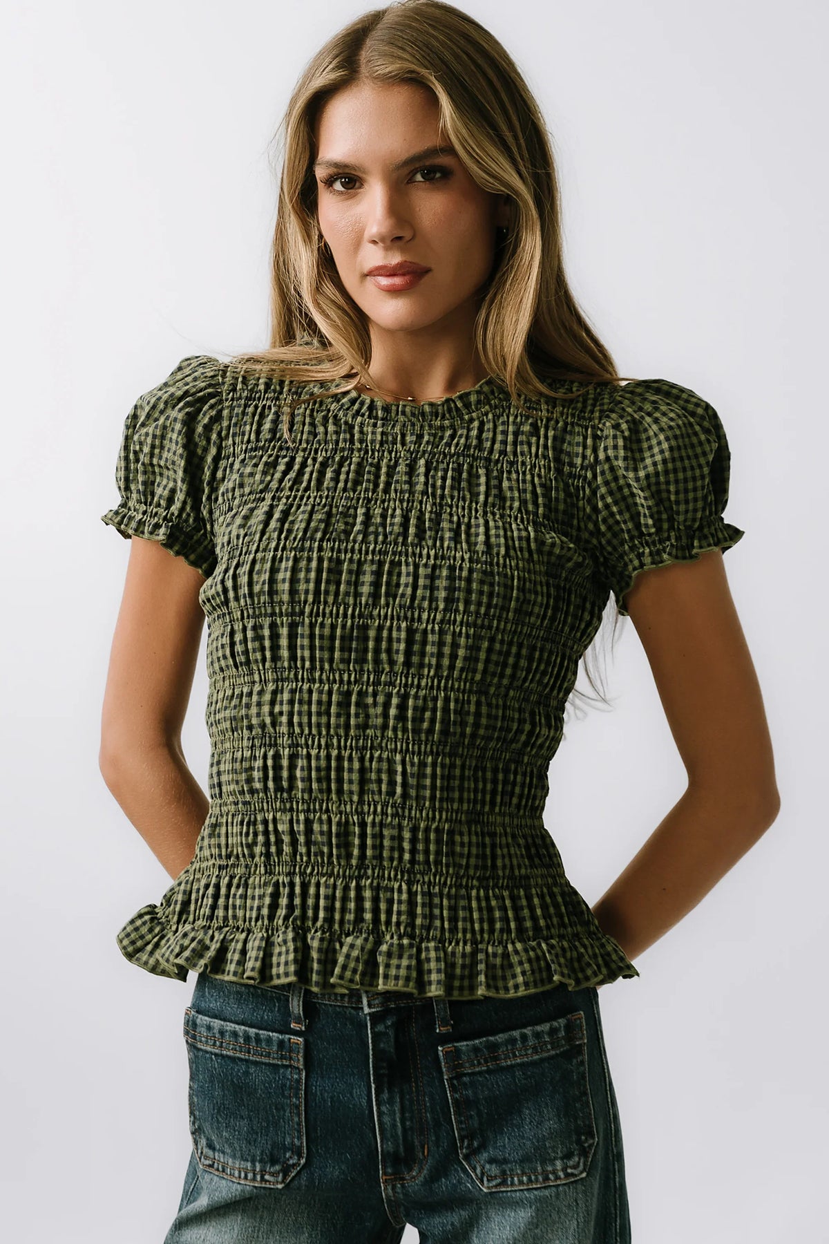 Ruth Smocked Top in Green FINAL SALE