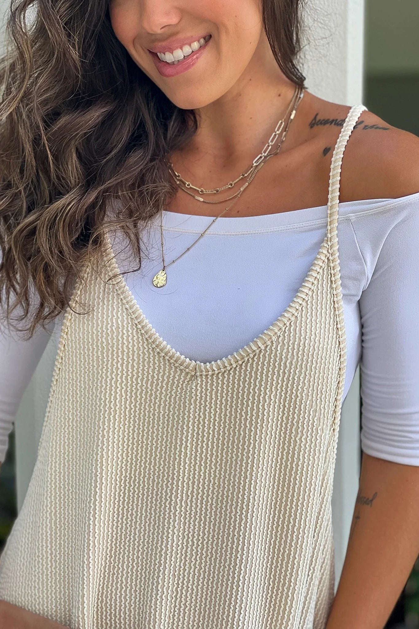 Ecru Ribbed Jumpsuit With Pockets